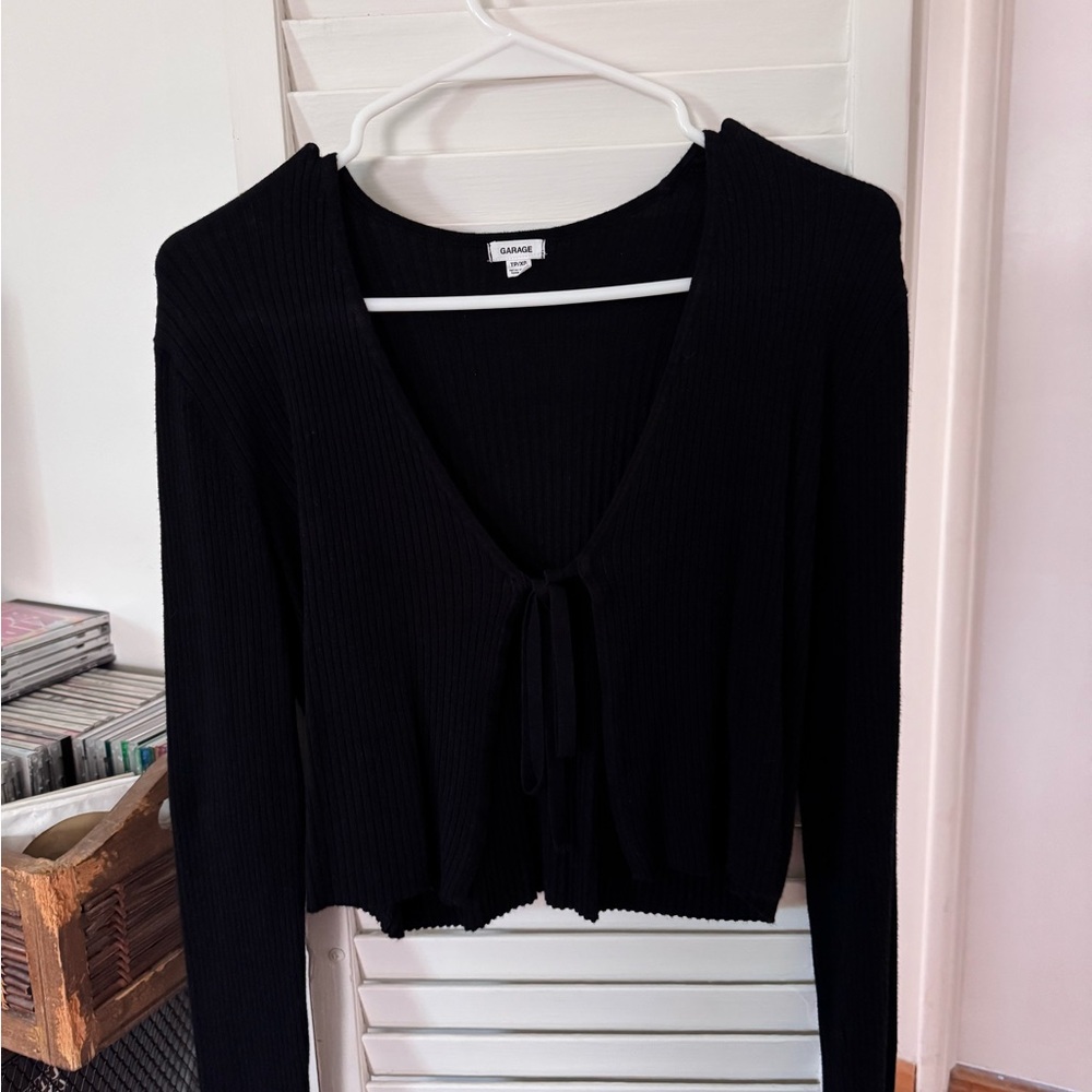 Garage Front Tie Cardigan Black